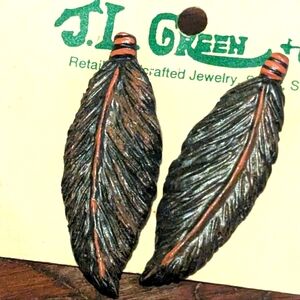 New Vintage J.L. Green Feather Earrings Post Stud